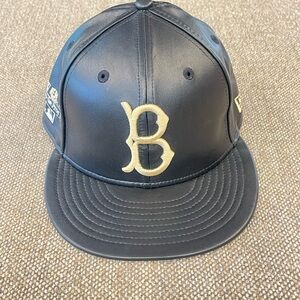 New Era 5950 MLB Brooklyn Dodgers Fitted Hat Black Leather Cooperstown Sz 7 1/4